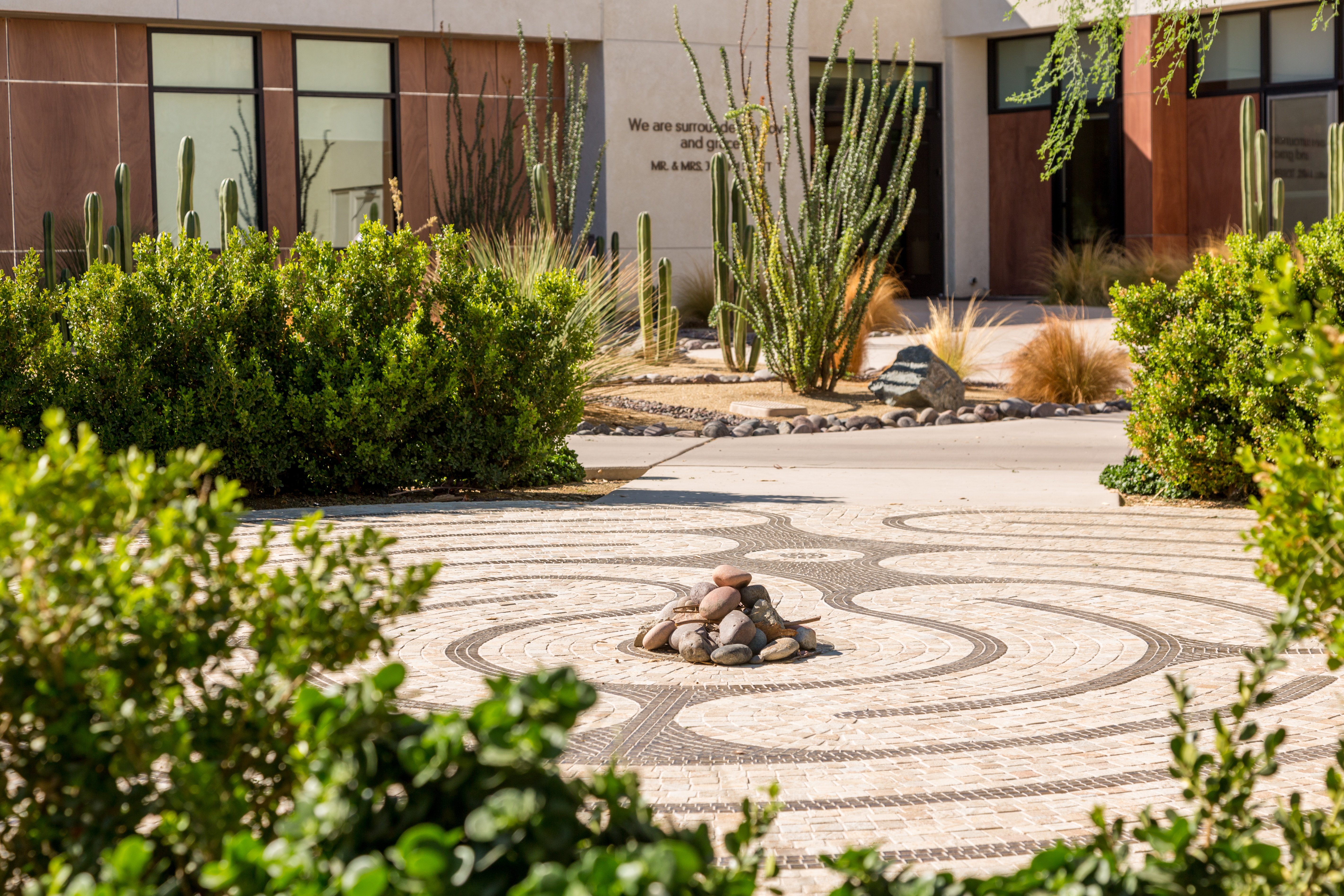 A view of the stone garden in the Betty Ford Center